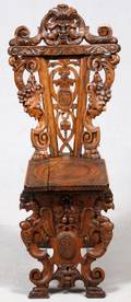 ITALIAN CARVED WALNUT HALL CHAIR C 1880