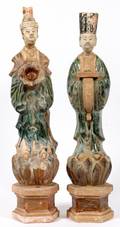 CHINESE POTTERY WEDDING FIGURES PAIR