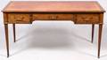 BAKER FURNITURE CO DESK W TOOLED LEATHER TOP