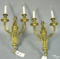 Pair of bronze electrified wall sconces with flame shafts