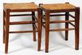 WALNUT AND RUSH BENCHES C 1900 PAIR