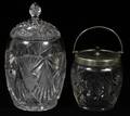 CUT GLASS ICE BUCKET  COVERED JAR TWO PIECES