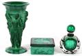 CZECHOSLOVAKIAN MALACHITE GLASS VASE  BOX
