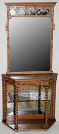 JACOBEAN STYLE WALNUT MIRROR  CONSOLE 20TH C
