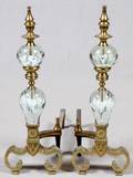 ITALIAN BRASS  GLASS ANDIRONS PAIR