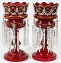 BOHEMIAN ENAMELED RUBY GLASS LUSTERS LATE 19TH C