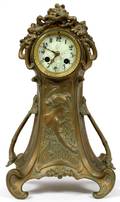 ART NOUVEAU PATINATED METAL MANTEL CLOCK C 1900