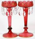 BOHEMIAN CRANBERRY GLASS LUSTERS LATE 19TH C PAIR
