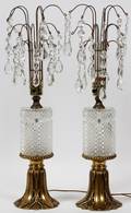 PAIR CRYSTAL AND BRASS LAMPS