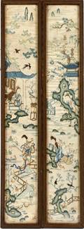 CHINESE SILK EMBROIDERED PANELS C 1900 TWO