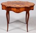 LOUIS XV STYLE MAHOGANY MARQUETRY PARLOR TABLE