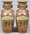 JAPANESE SATSUMA HAND PAINTED VASES C 1900 PAIR