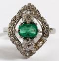 WHITE GOLD EMERALD  DIAMOND LADYS RING