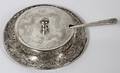CHINESE SILVER COVERED BUTTER DISH W KNIFE C 1940