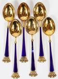 DANISH STERLING  BLUE ENAMEL DEMITASSE SPOONS