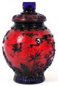 PEKING GLASS COVERED JAR MID 20TH C
