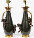 BRONZE  BRASS URNFORM LAMPS PAIR