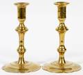 QUEEN ANNE BRASS CANDLESTICKS 18TH C PAIR