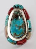 STERLING SILVER TURQUOISE AND CORAL RING