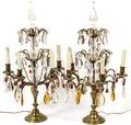 CRYSTAL  BRASS GIRANDOLES C 1900 PAIR