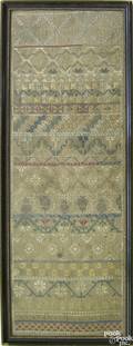 English silk on linen band sampler 18th c