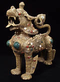 3120 BURMESE BRONZE JEWELED FOO LION 19TH CENTURY H
