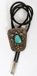 NAVAJO SILVER  TURQUOISE BOLO TIE