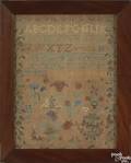 Pennsylvania silk on linen sampler dated 1833 and wrought by Eliza B Wright