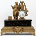 FRENCH SPELTER  MARBLE FIGURAL MANTEL CLOCK
