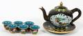 BLACK CLOISONN TEAPOT SAUCER  CUPS EIGHT