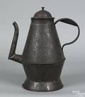 Rare Berks County Pennsylvania wriggled tin coffee pot dated 1848