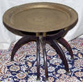 3166 CHINESE BRASS TRAY AND WOOD TABLE H 19 DIA 24