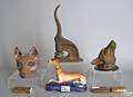 Misc group of table articles to include a cast iron fox head