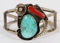 NATIVE AMERICAN SILVER CORAL  TURQUOISE BRACELET