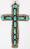 H IULE STERLING  TURQUOISE ZUNI CROSS