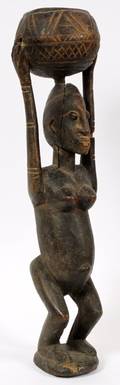 AFRICAN BAMBARA CARVED FIGURAL RITUAL BOWL