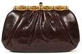 JUDITH LEIBER BROWN KARUNG BAG W JEWELED CLASP