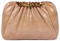 JUDITH LEIBER TAN KARUNG BAG W JEWELED CLASP