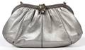 JUDITH LEIBER SILVER LEATHER BAG W JEWELED CLASP