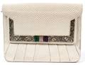 JUDITH LEIBER IVORY KARUNG BAG W JEWELED CLASP