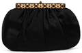 JUDITH LEIBER BLACK SATIN BAG W JEWELED CLASP