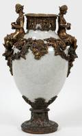NEOCLASSICAL STYLE PATINATED METAL  CERAMIC URN