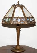 AMERICAN SLAG GLASS  GILT METAL LAMP EARLY 20TH C