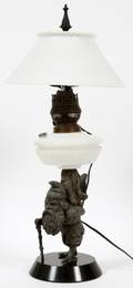 SPELTER AND MILK GLASS TABLE LAMP C1900