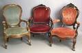 Three walnut Victorian upholstered chairs