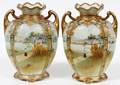 HAND PAINTED NIPPON PORCELAIN VASES C1935 PAIR