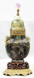 3259 CHINESE CARVED GREEN QUARTZ TABLE LAMP CIRCA 190
