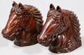 CHINESE CARVED WOOD HORSES HEADS PAIR