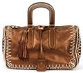 YVES SAINT LAURENT BROWN METALLIC LEATHER HANDBAG