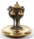 BRASS CRANEFORM INKWELL